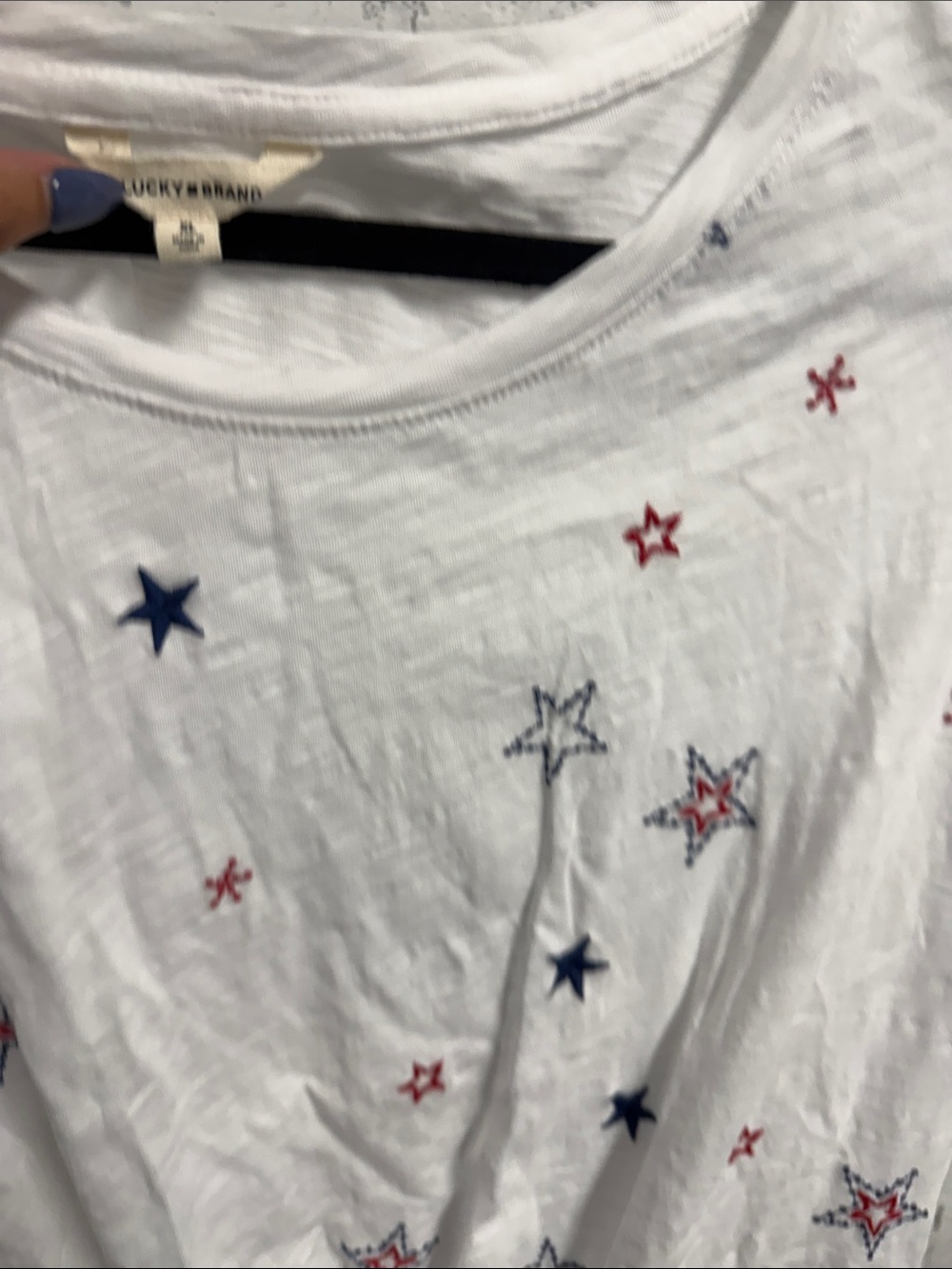 Women’s White Star-Embroidered Tie-Hem Top LUCKY BRAND Size Medium - Picture 3 of 5